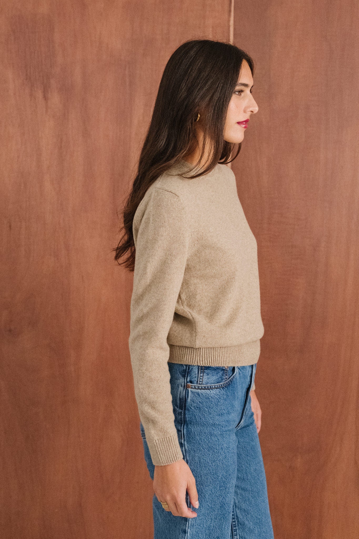 Pull droit en laine mérinos recyclée | beige