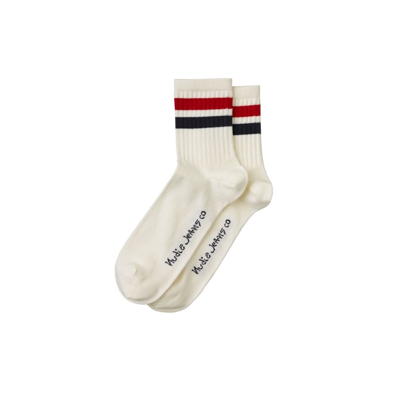 Chaussettes basses écrues en coton bio - amundsson low cut offwhite/navy/red
