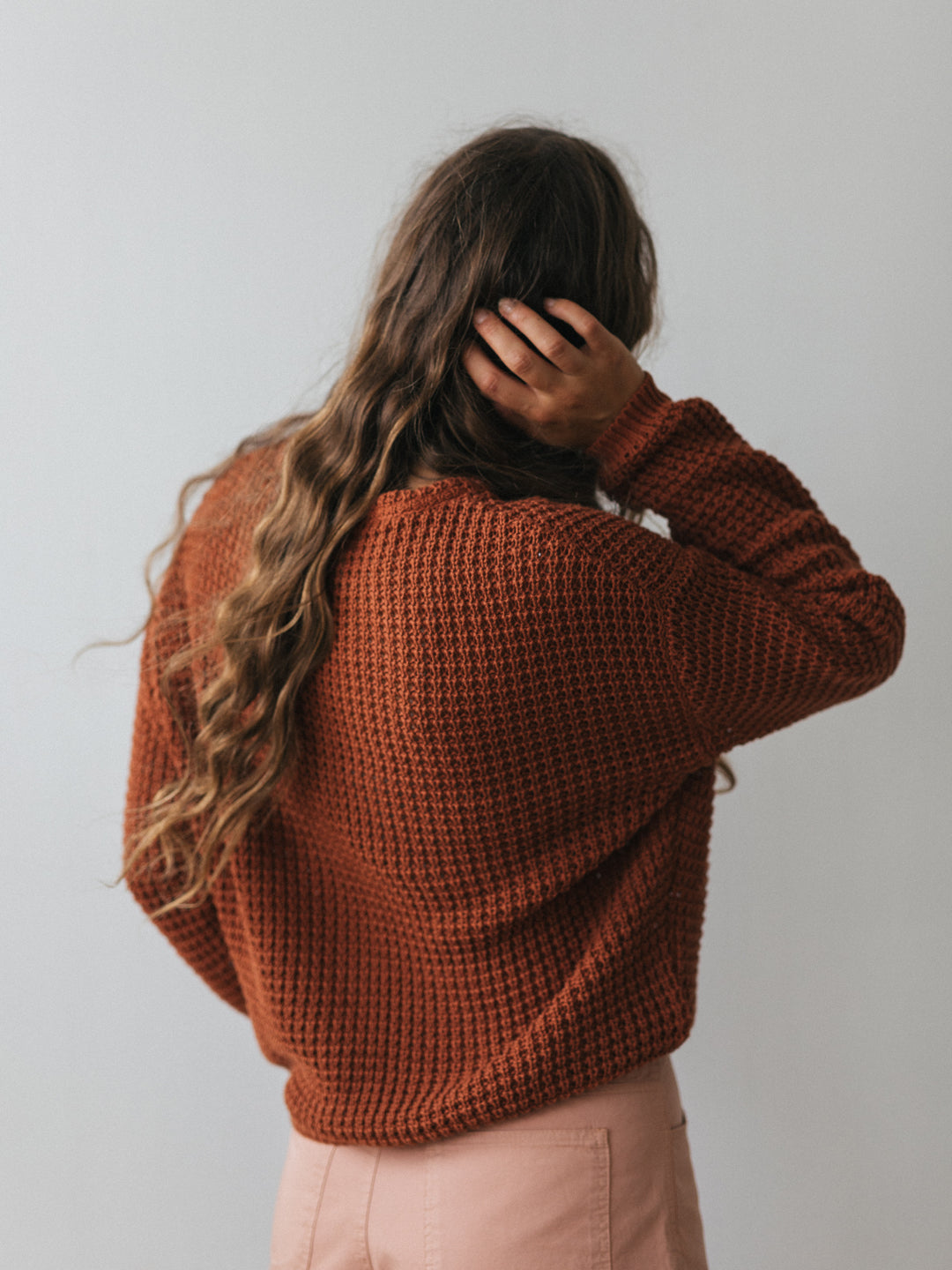 Pull en maille de coton bio | marron "teresa open work knit roof"