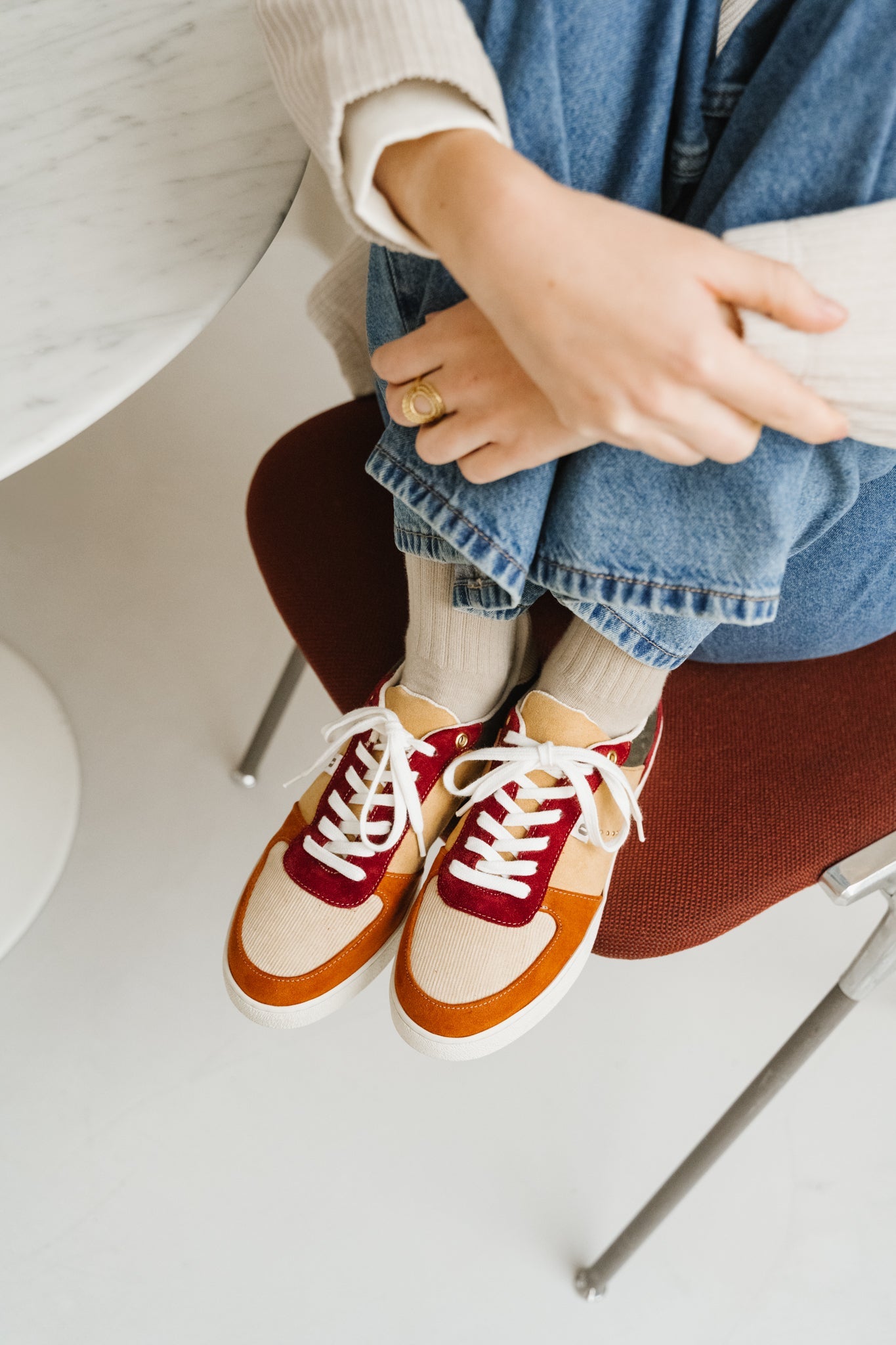 Baskets en cuir certifié | cognac crème bordeaux "marie"