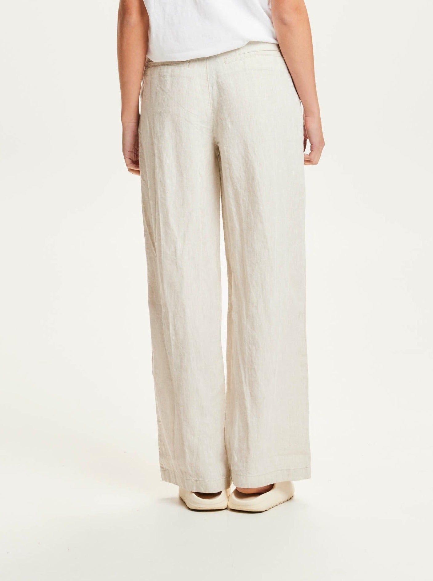 Pantalon ample beige en lin - POSEY natural linen pants light feather gray