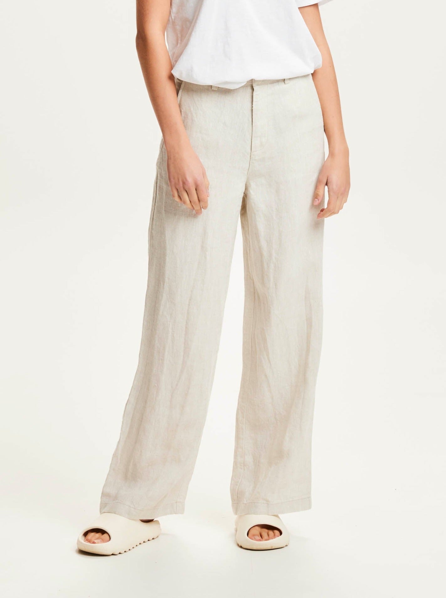 Pantalon ample beige en lin - POSEY natural linen pants light feather gray