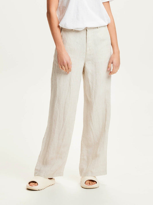 Pantalon ample beige en lin - POSEY natural linen pants light feather gray