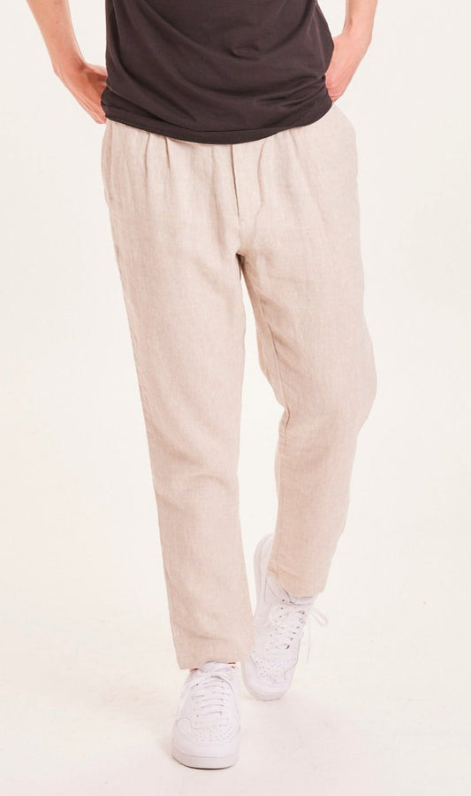Pantalon ample beige en lin bio - Fig loose light feather gray
