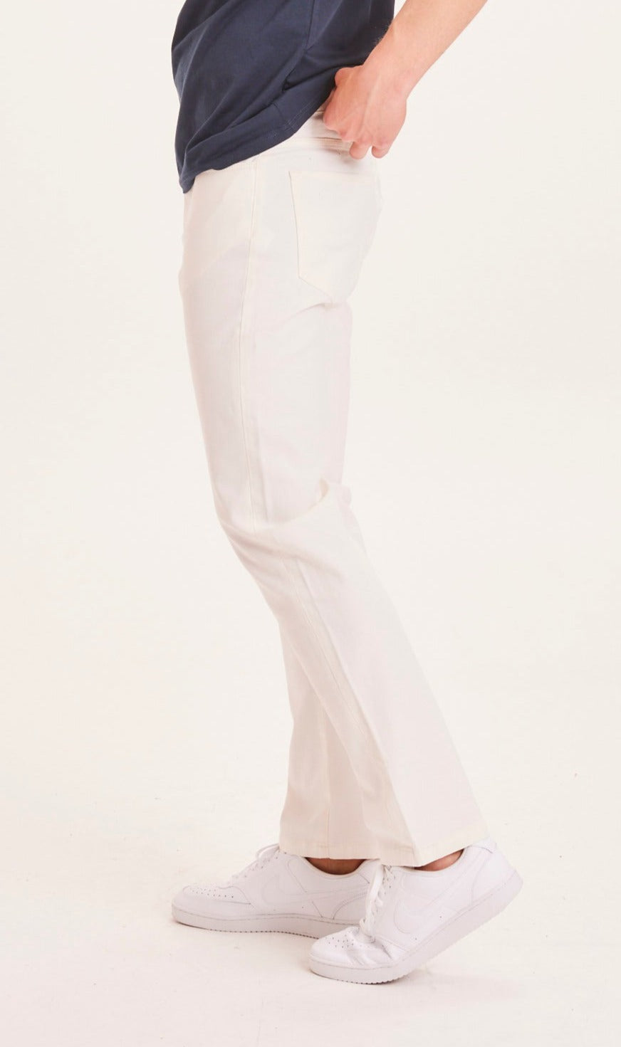 Pantalon fuselé blanc en coton bio - TIM canvas relaxed tappered pant star white