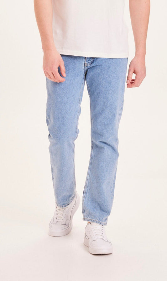 Jean droit délavé en coton bio recyclé - bleached stonewash