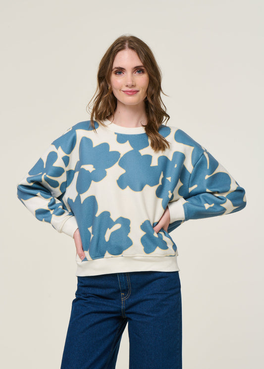 Sweat en polaire recyclée | bleu/blanc 'scarlett fleur du lac'