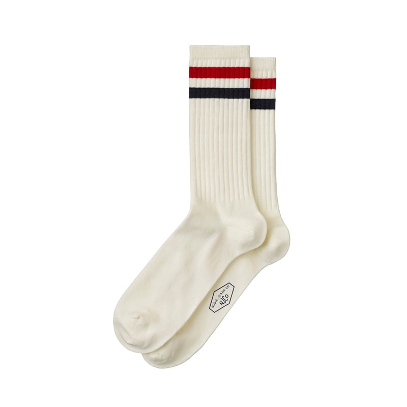 Chaussettes hautes écrues tricolores en coton bio - amundsson sport socks offwhite/navy/red