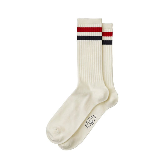 Chaussettes hautes écrues tricolores en coton bio - amundsson sport socks offwhite/navy/red