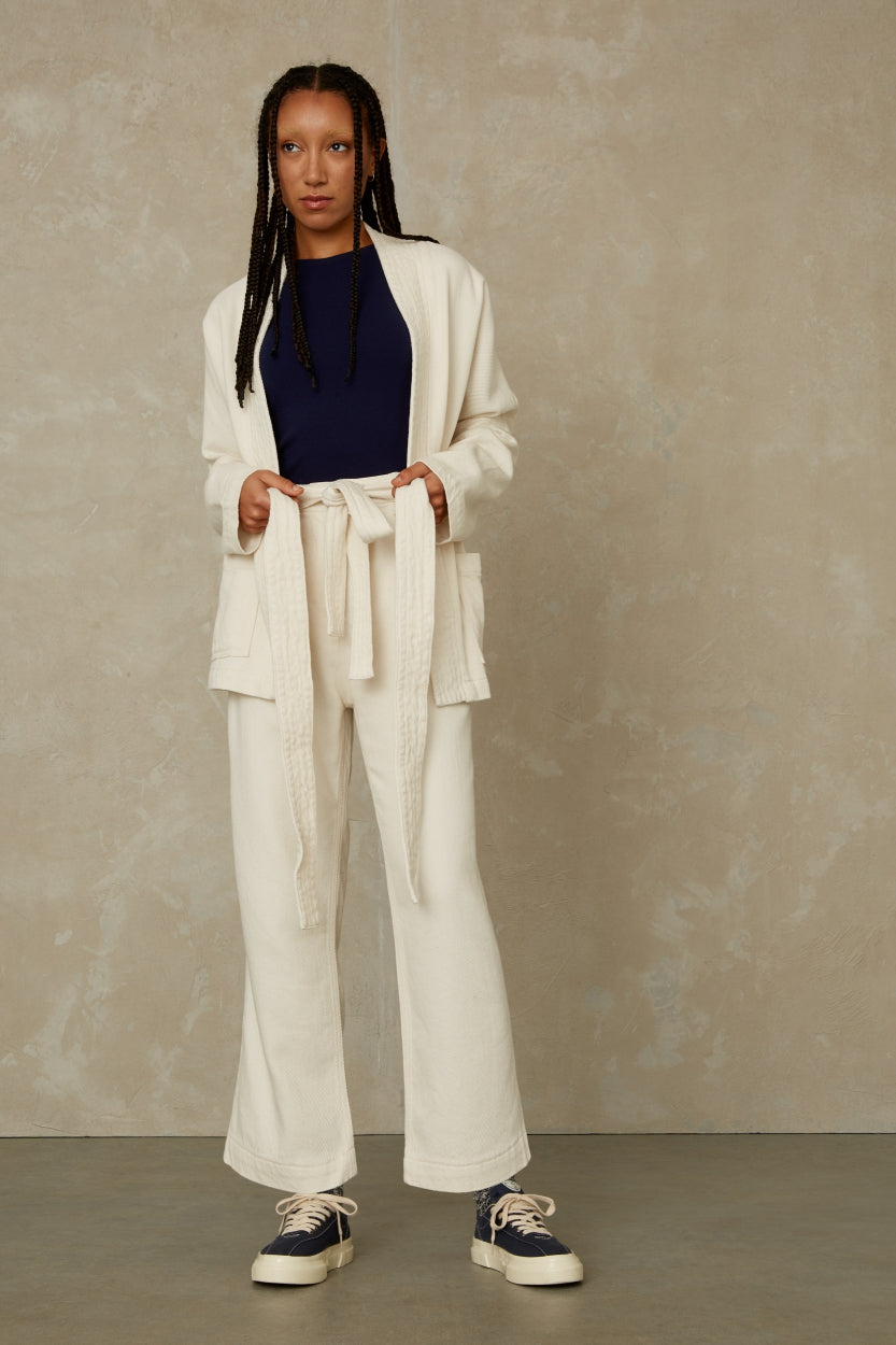 Pantalon écru évasé en coton bio non teinté - tanaquil cropped non-dyed