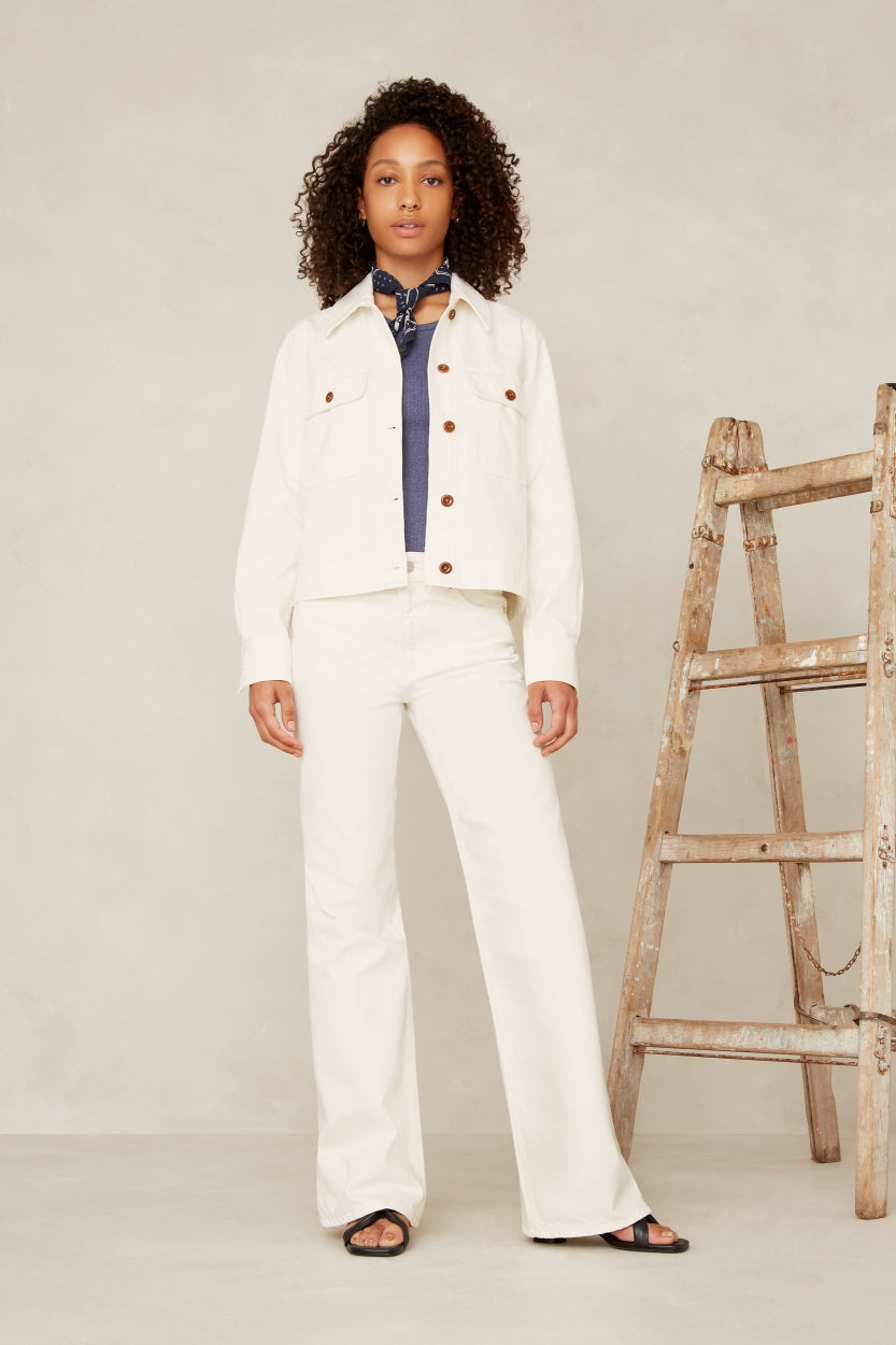 Jean blanc ample en coton recyclé non teint - jane holo non-dyed