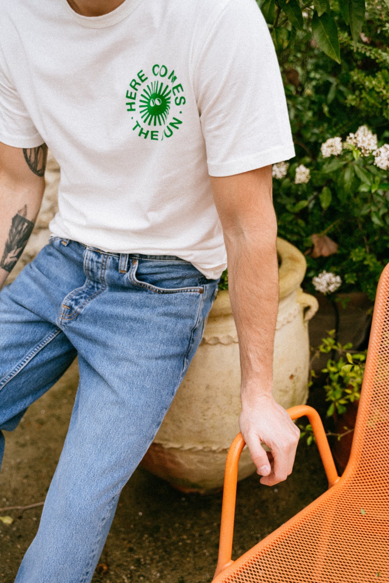 T-shirt imprimé en coton bio | blanc "happy sun t-shirt snow white"