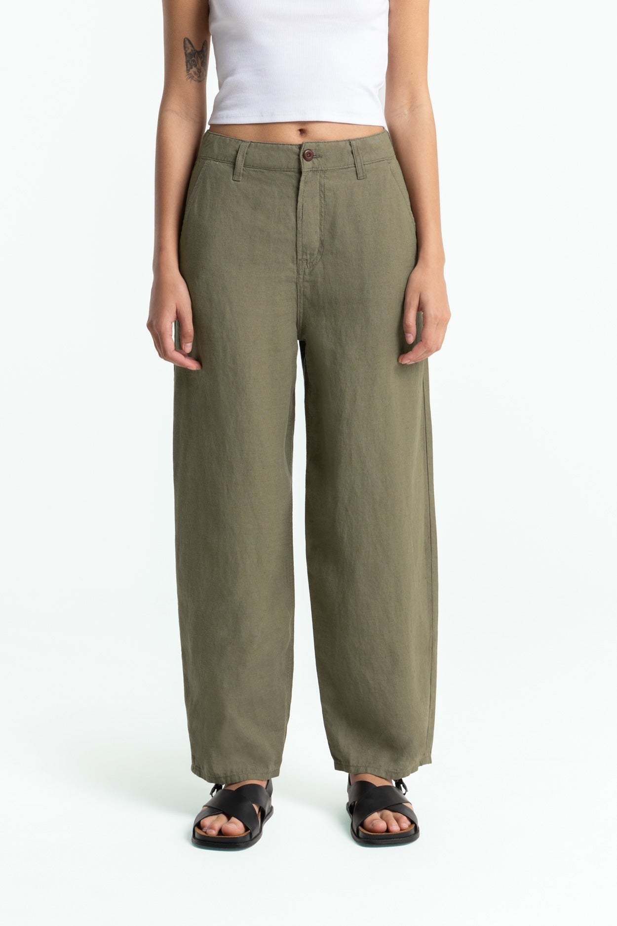 Pantalon ballon en lin | kaki "leila - bungee cord"