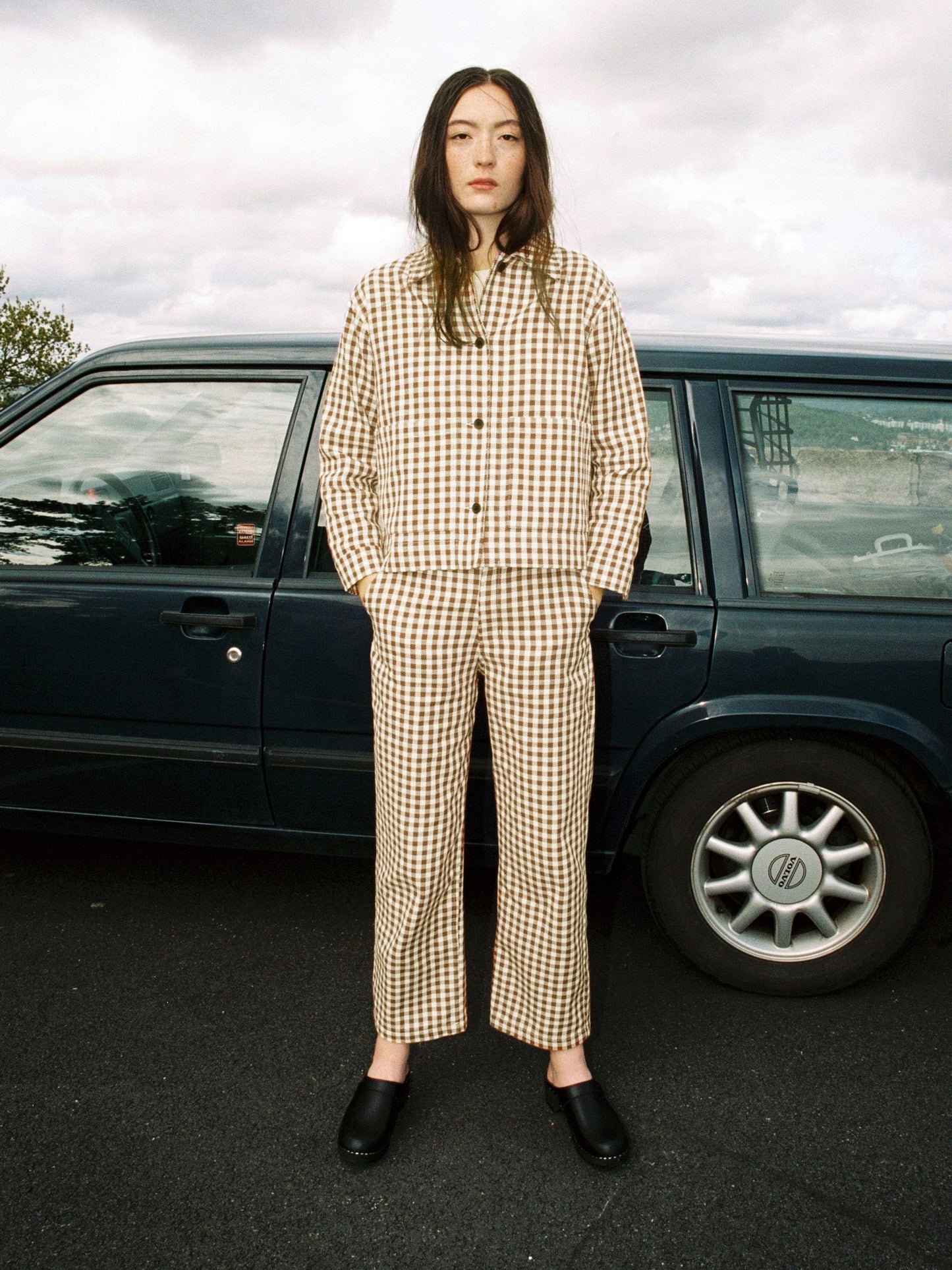 Pantalon vichy marron et blanc en coton bio - willa pants gingham oak
