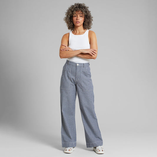 Pantalon ample en coton bio | Bleu "workwear pants vara stripe blue