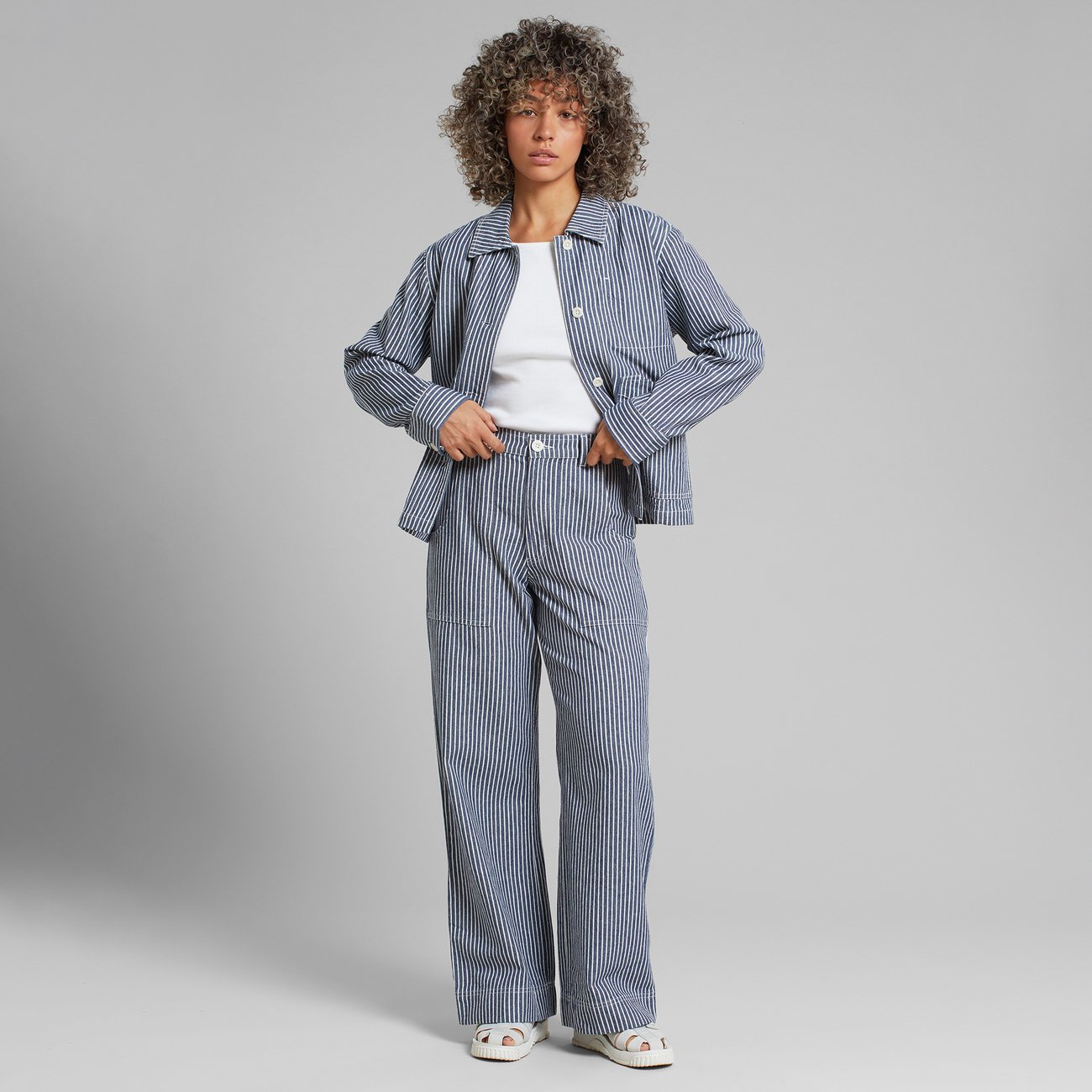 Pantalon ample en coton bio | Bleu "workwear pants vara stripe blue