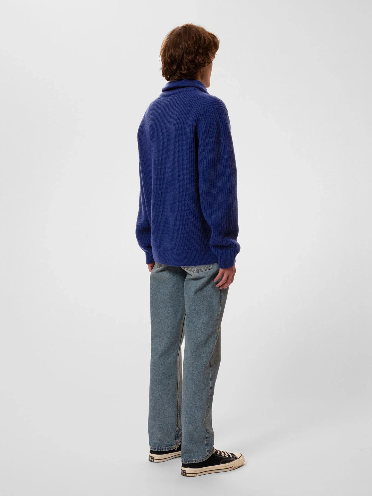 Pull à demi-zip en laine bio | bleu klein "august zip royal blue"