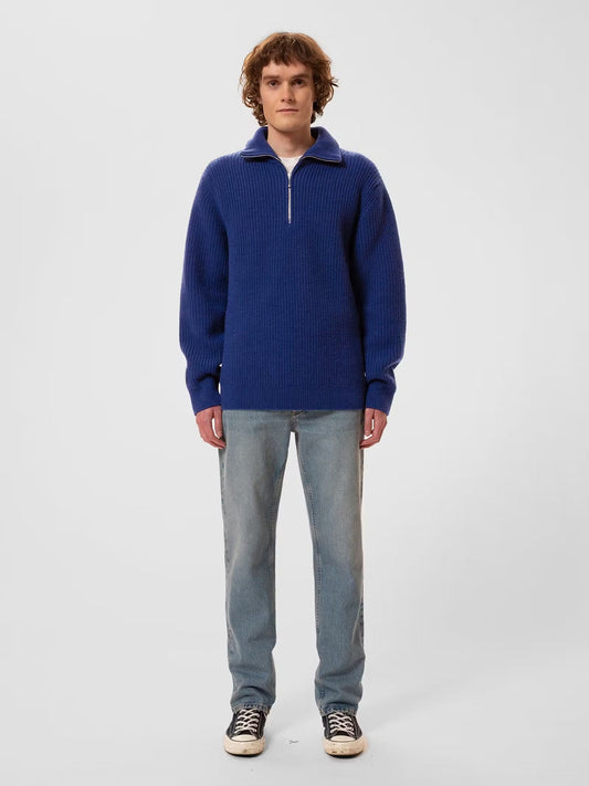 Pull à demi-zip en laine bio | bleu klein "august zip royal blue"