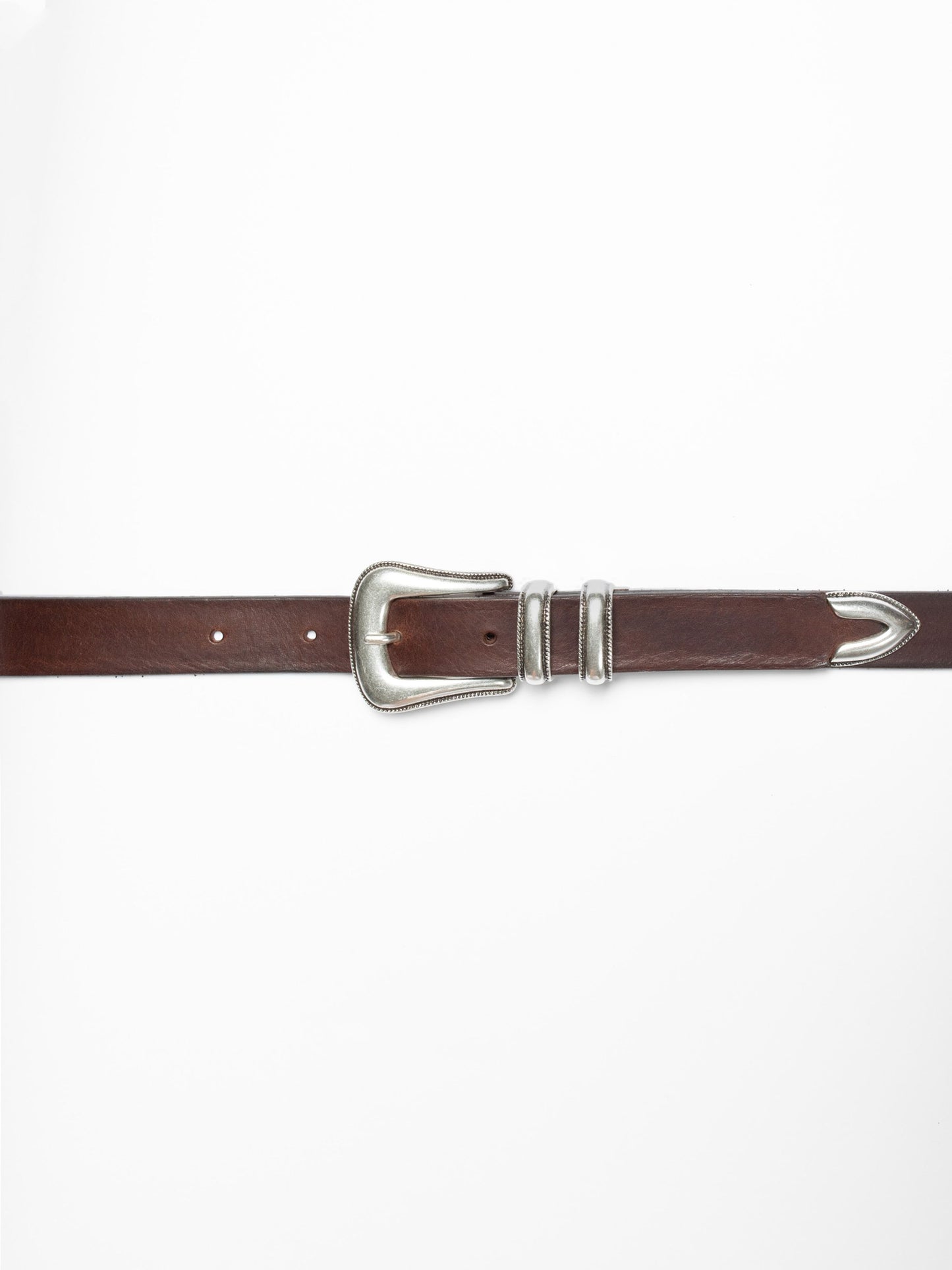 Ceinture en cuir tannage végétal | marron "western silver belt - dark brown"