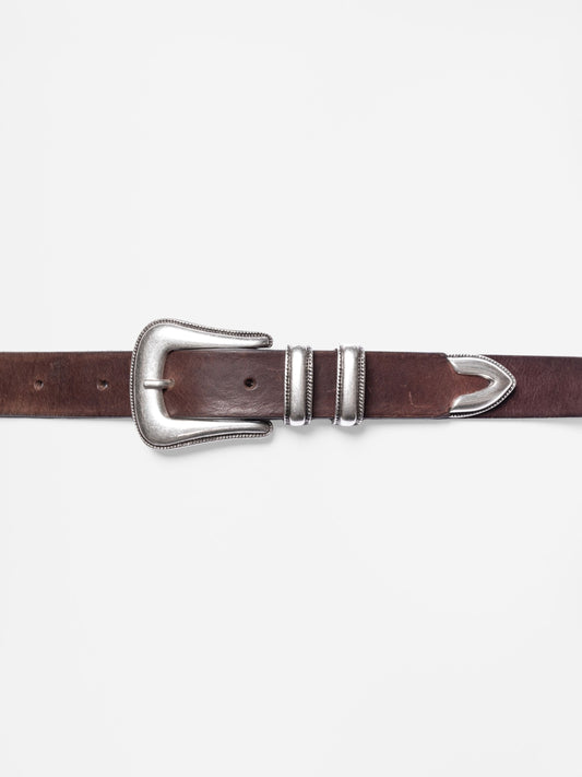 Ceinture en cuir tannage végétal | marron "western silver belt - dark brown"