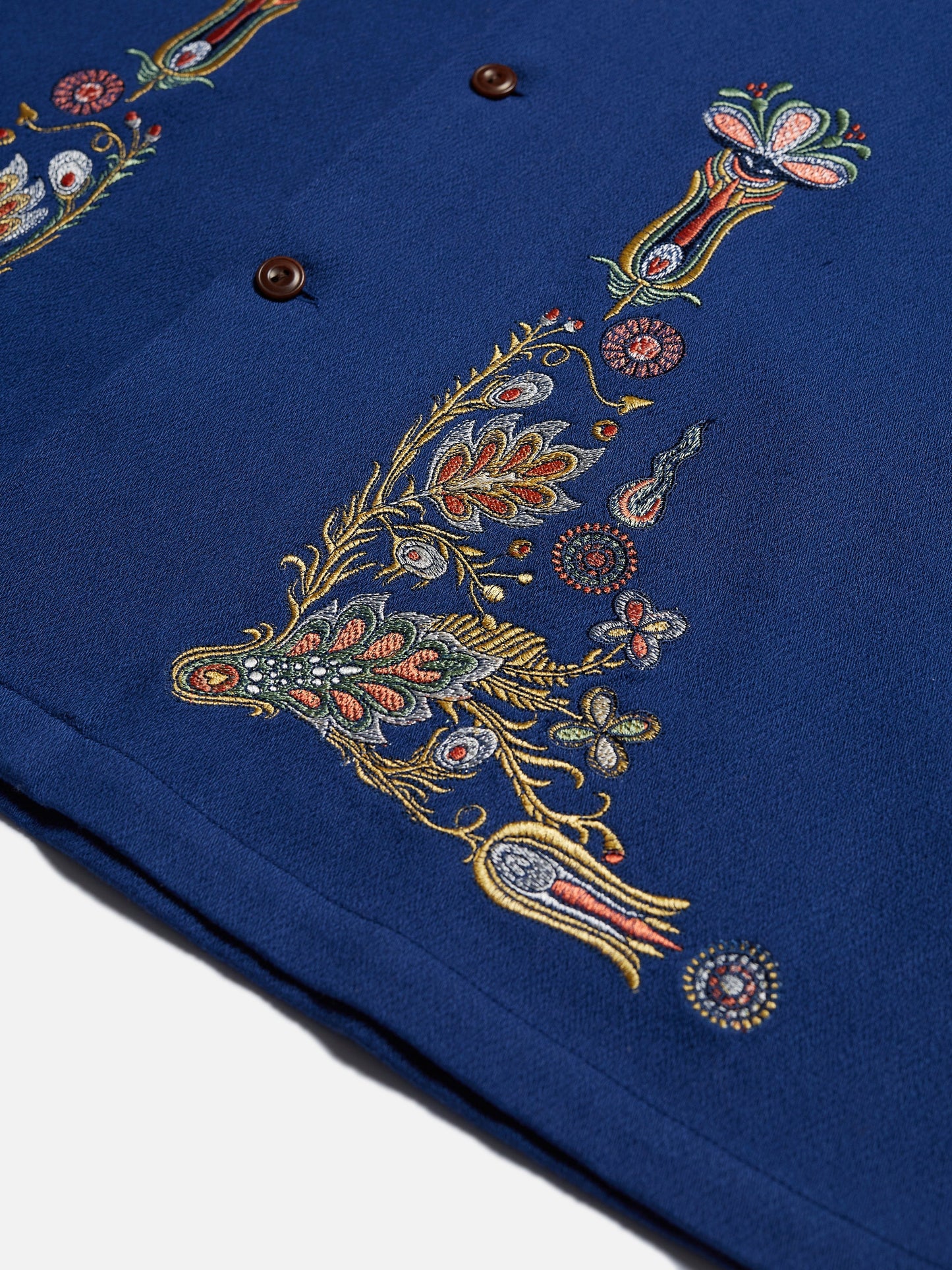 Chemise épaisse bleue brodée en coton bio - vincent floral french bue