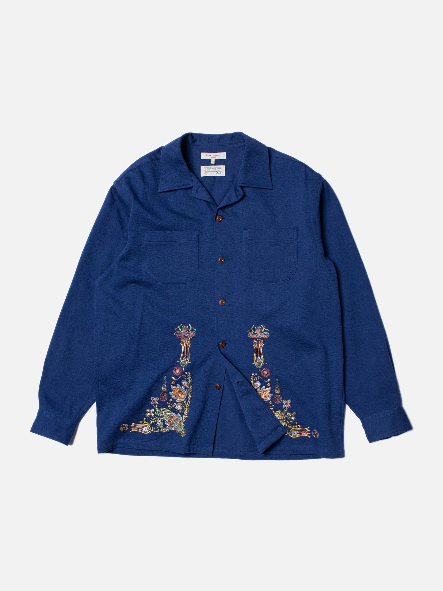 Chemise épaisse bleue brodée en coton bio - vincent floral french bue
