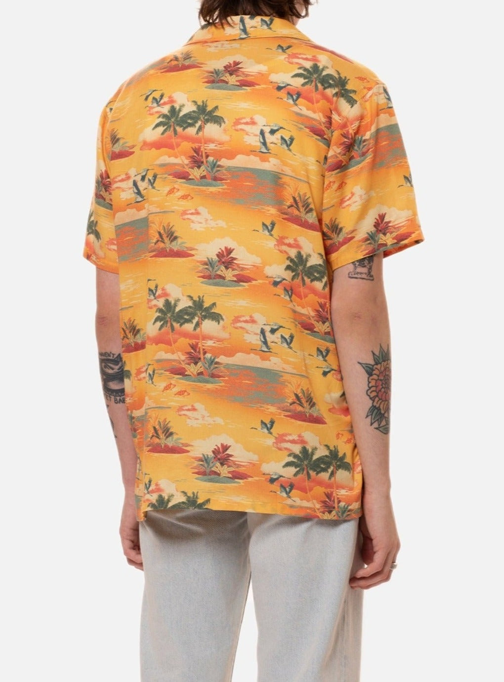 Chemise manches courtes jaune en tencel - arvid hawaii sunflower