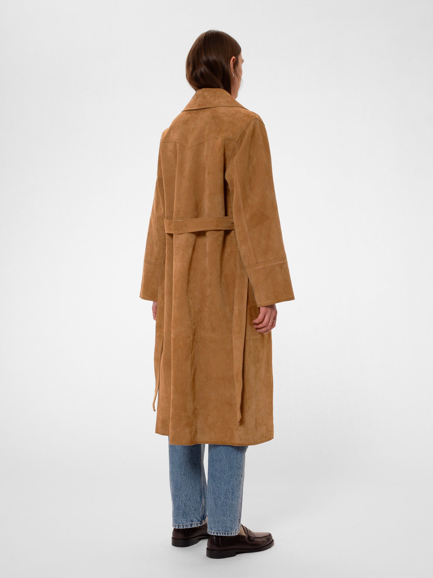 Trench en cuir tannage végétal | camel "ilse suede coat tobacco"