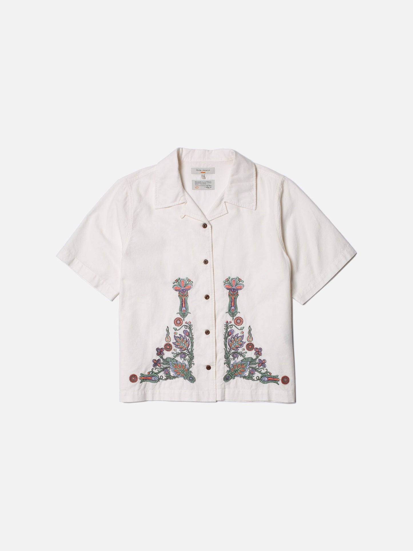 Chemisier manches courtes en coton bio | Blanc brodé "moa floral egg white"