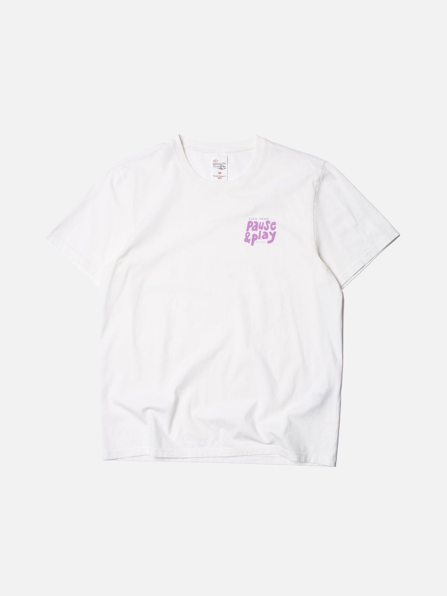 T-shirt blanc imprimé en coton bio - roy pause and play chalk white