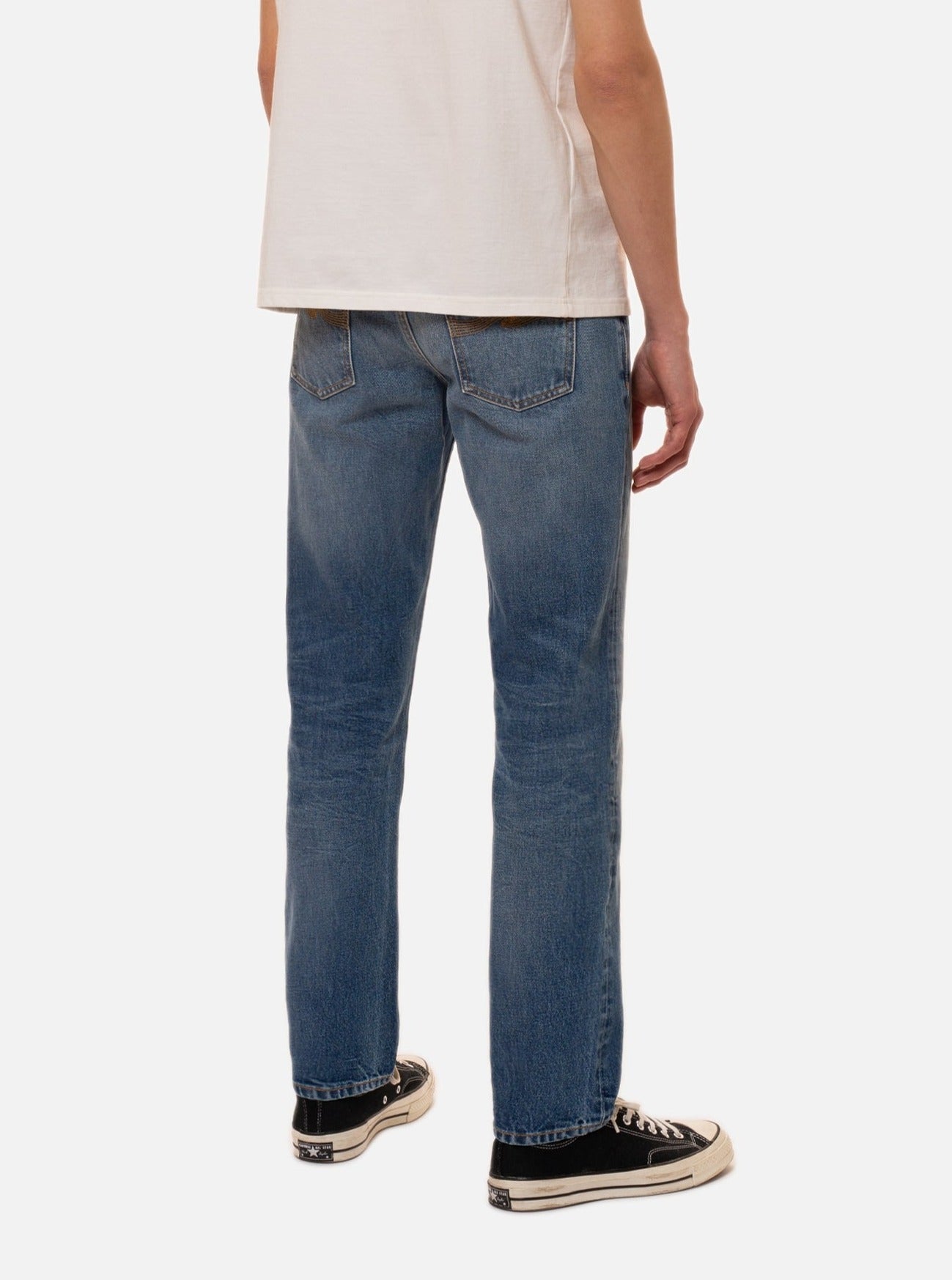 Jean droit bleu délavé en coton bio - gritty jackson blue traces