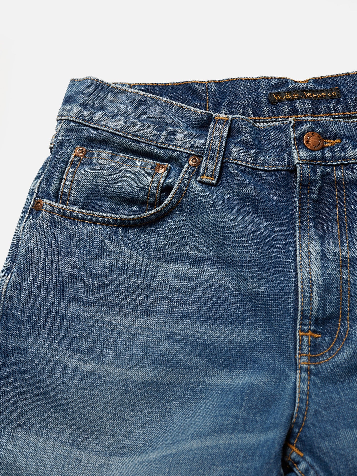 Jean droit bleu délavé en coton bio - gritty jackson blue traces