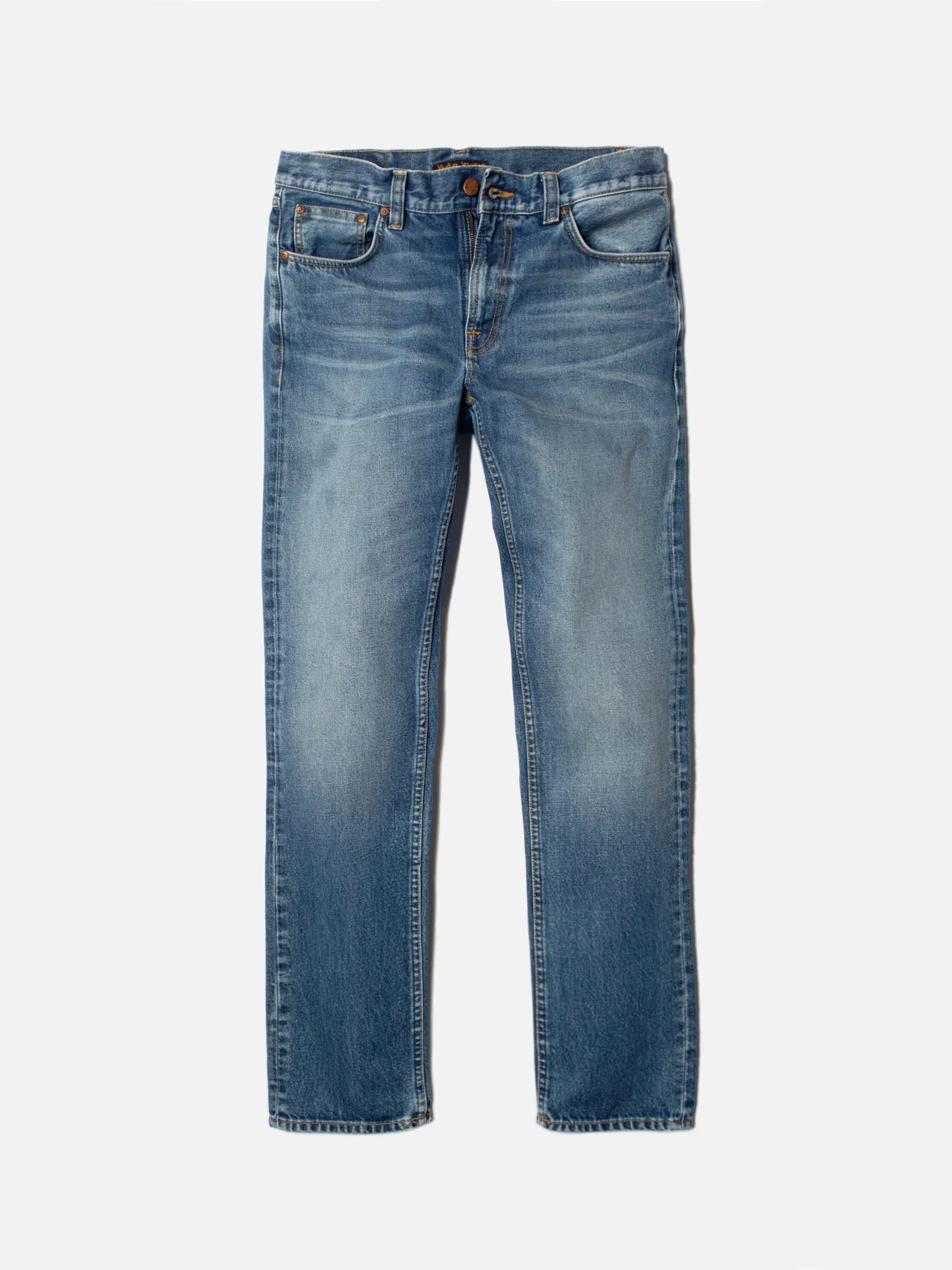 Jean droit bleu délavé en coton bio - gritty jackson blue traces