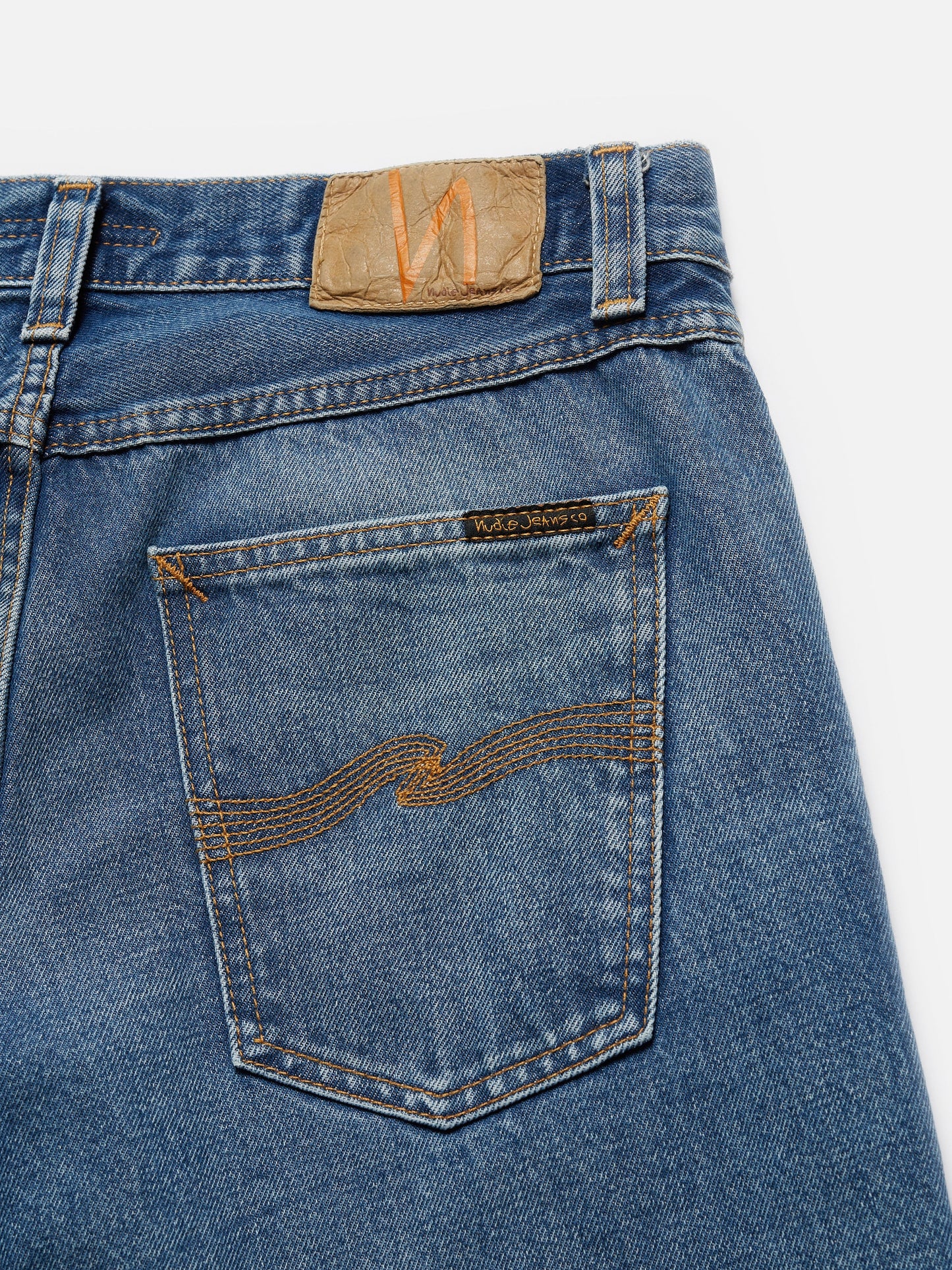 Jean droit bleu délavé en coton bio - gritty jackson blue traces