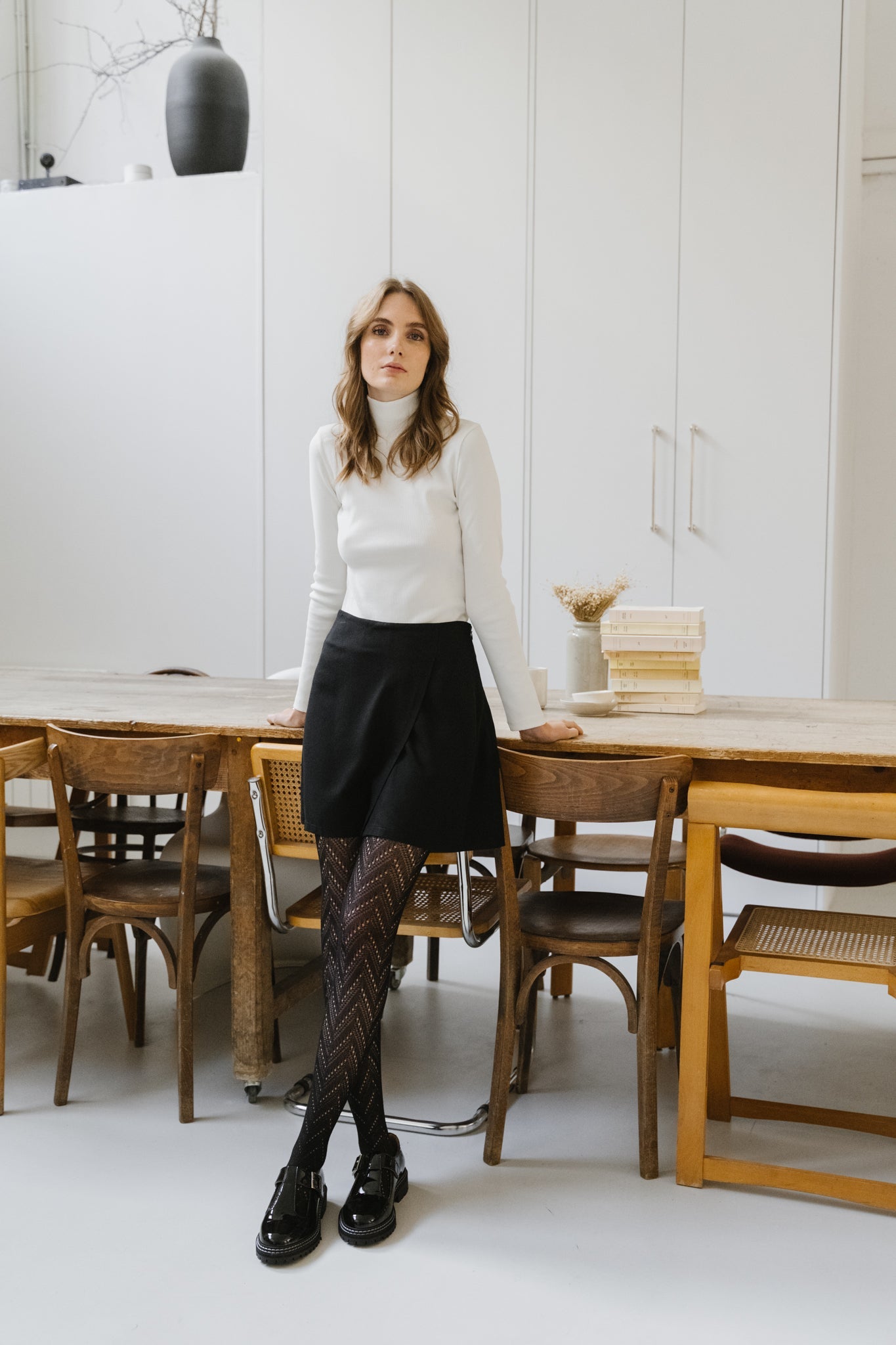 Sous-pull col montant blanc en coton bio - rib aine