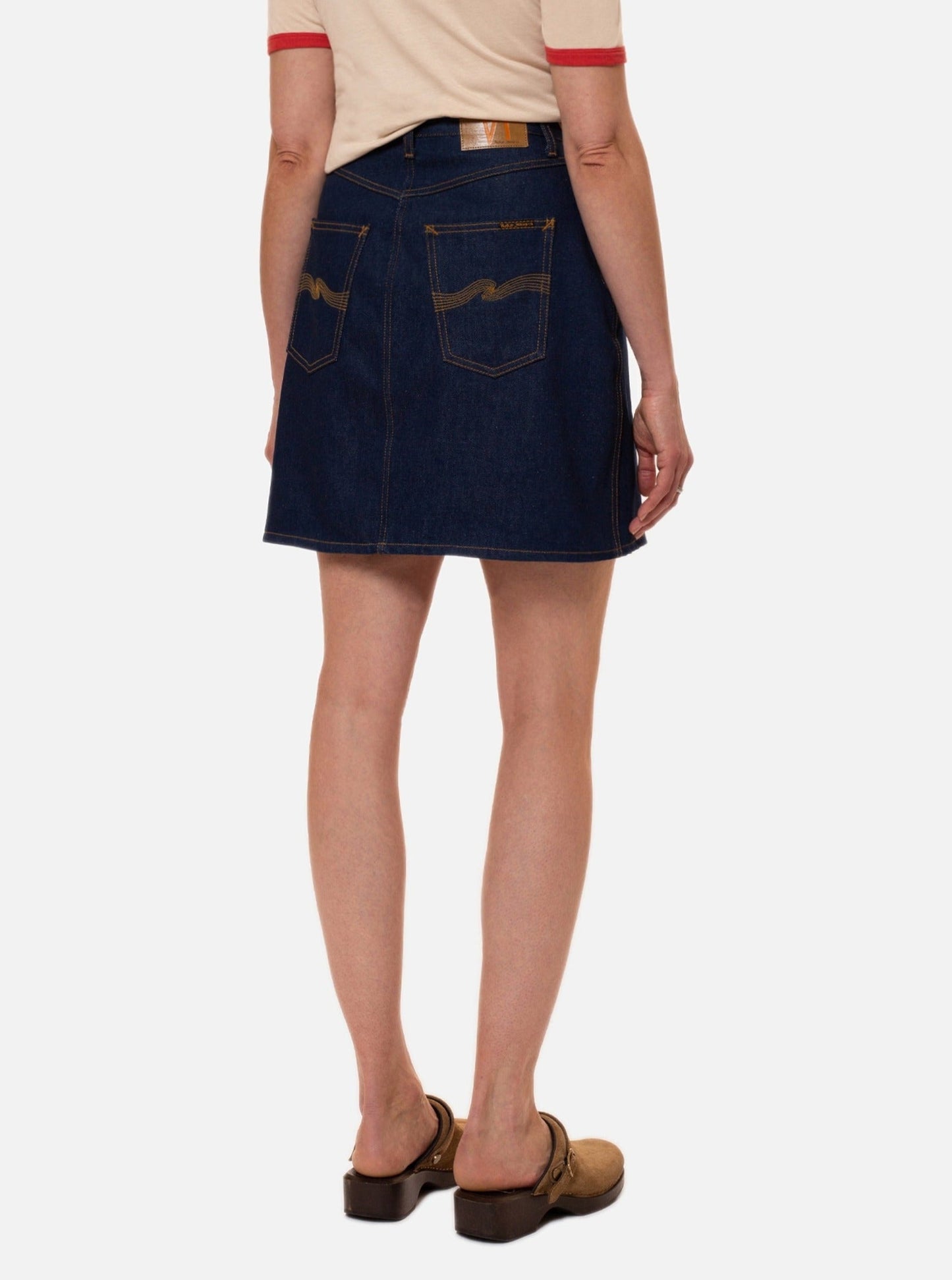 Jupe courte en jean brut en coton bio - molly skirt 70's blue denim