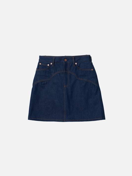 Jupe courte en jean brut en coton bio - molly skirt 70's blue denim