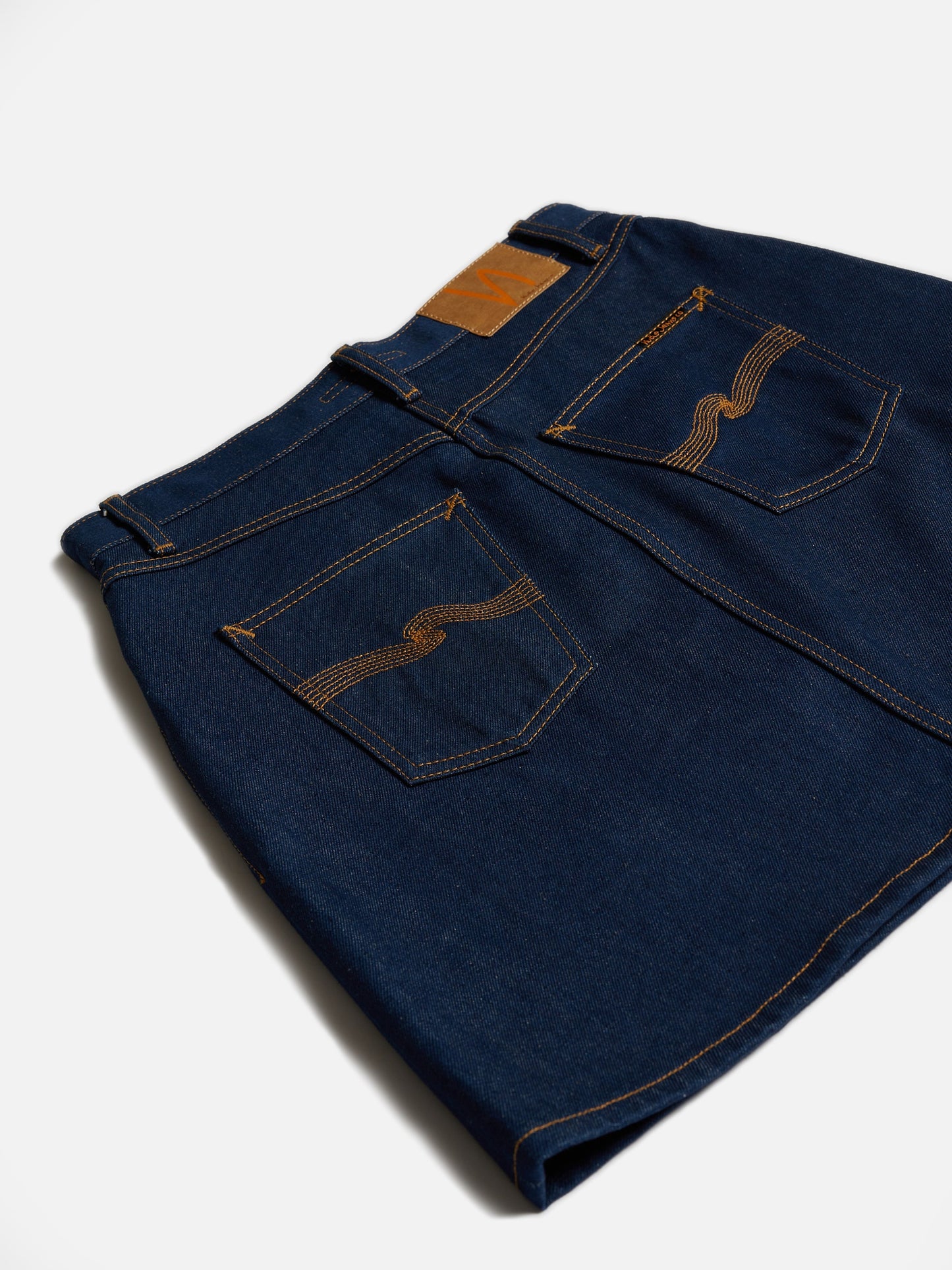 Jupe courte en jean brut en coton bio - molly skirt 70's blue denim