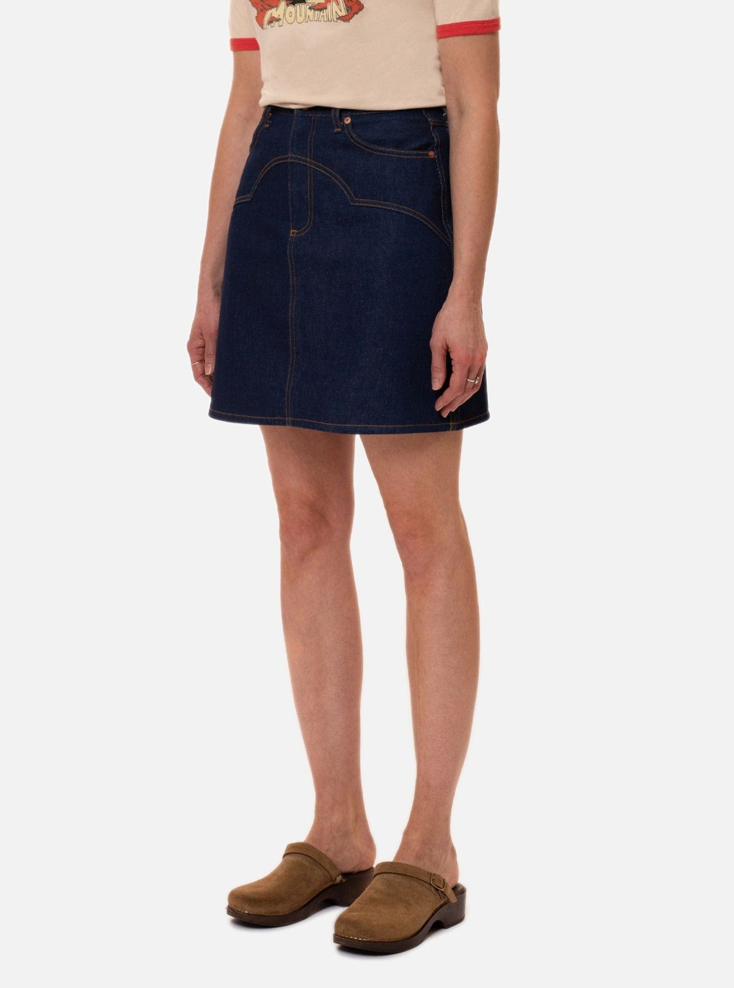 Jupe courte en jean brut en coton bio - molly skirt 70's blue denim