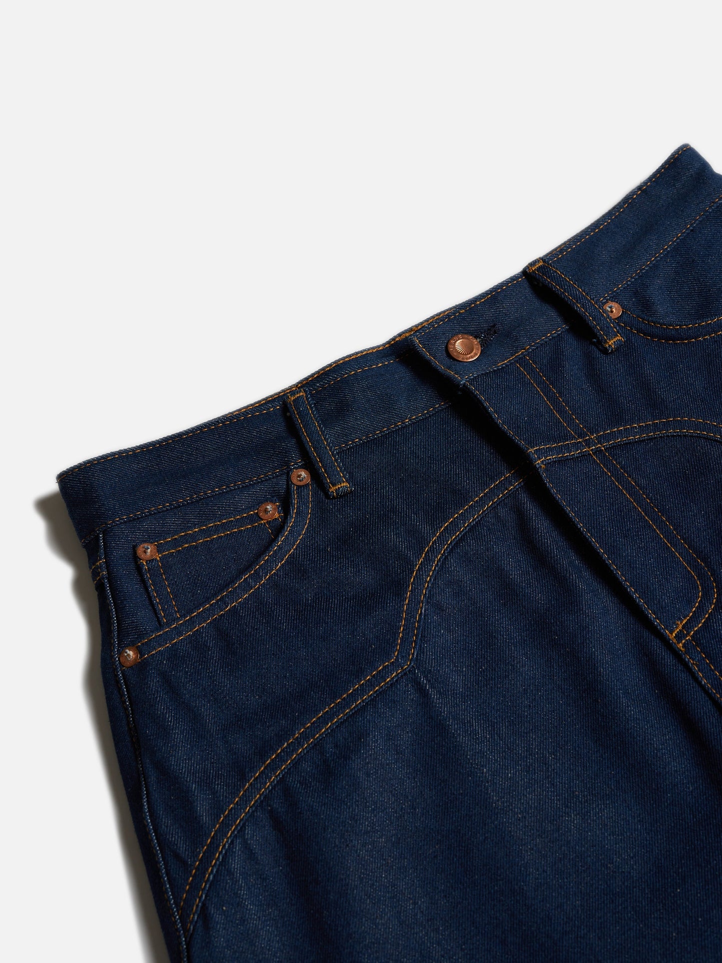 Jupe courte en jean brut en coton bio - molly skirt 70's blue denim