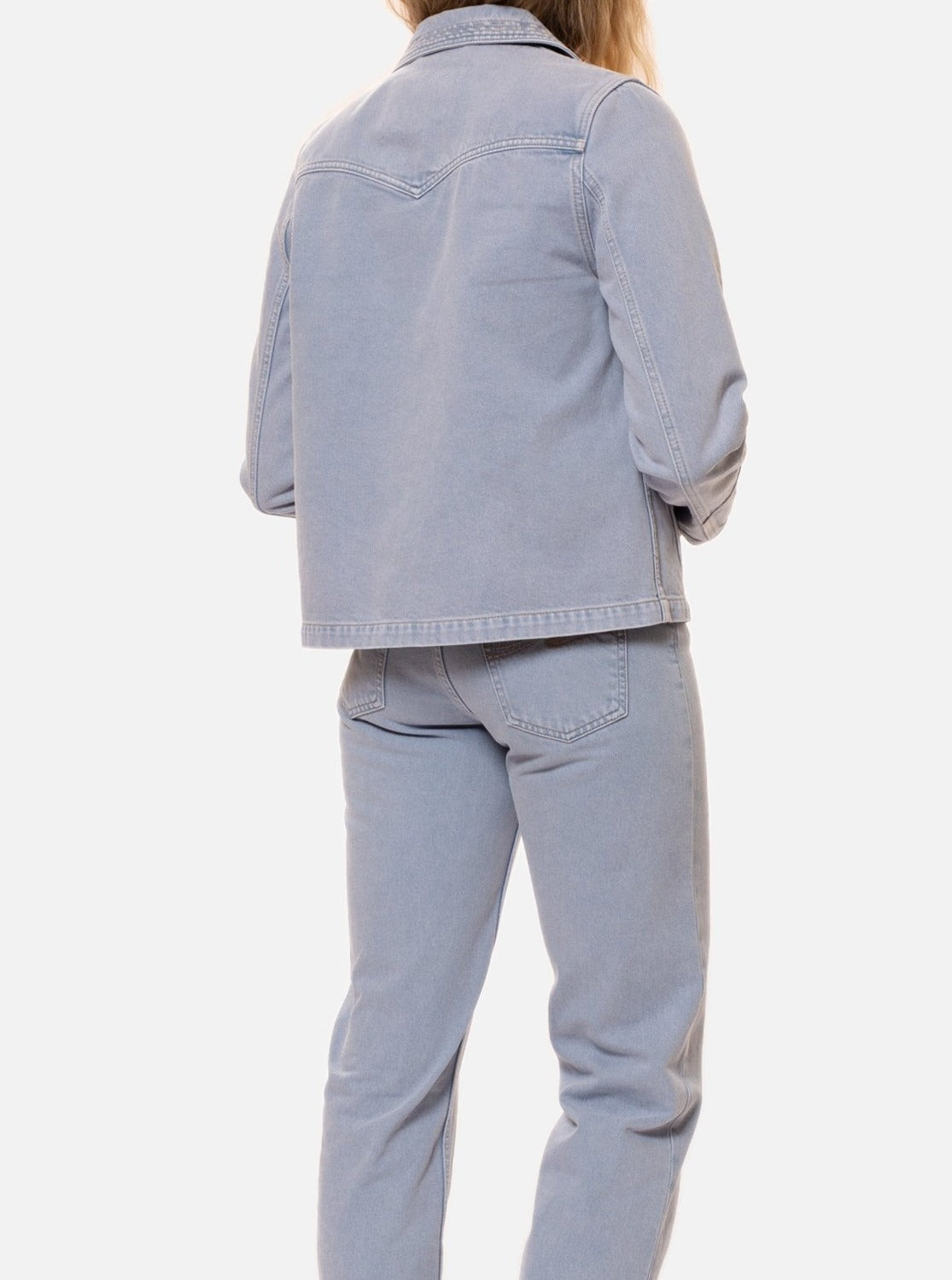 Veste en jean violet délavé en coton bio - klara worker jacket purple mist