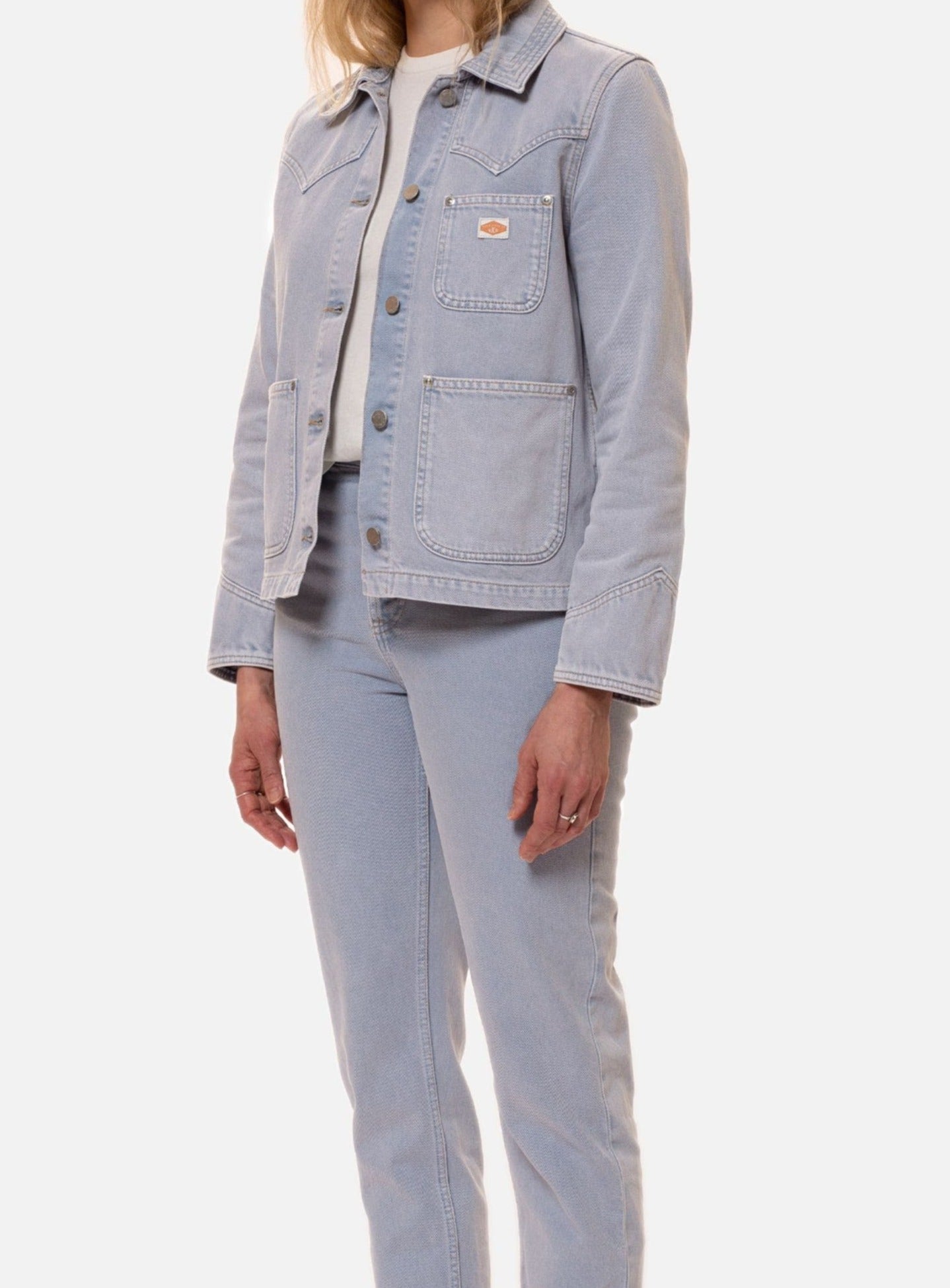 Veste en jean violet délavé en coton bio - klara worker jacket purple mist