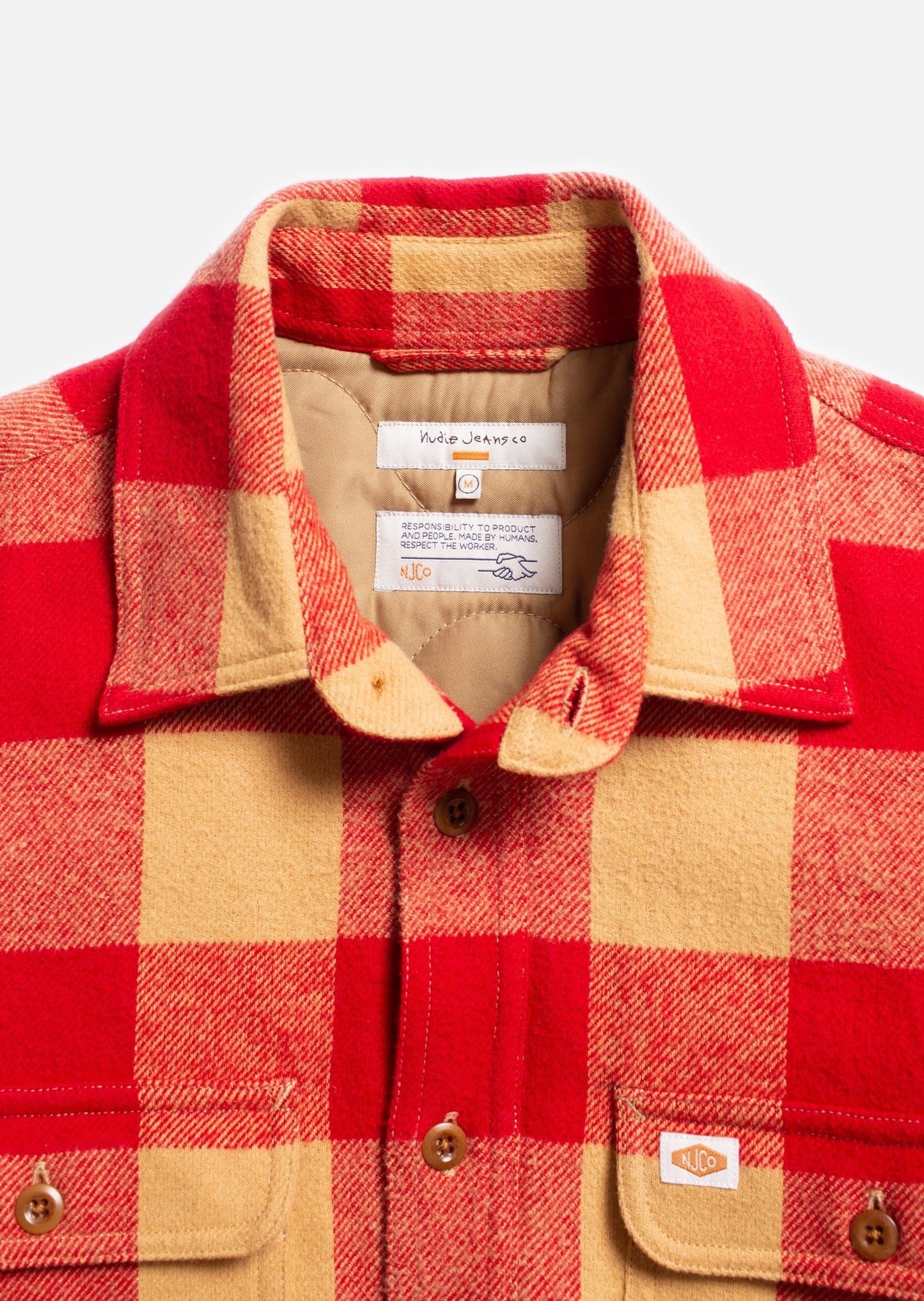 Veste à carreaux en coton bio | rouge "glenn padded check shirt red"
