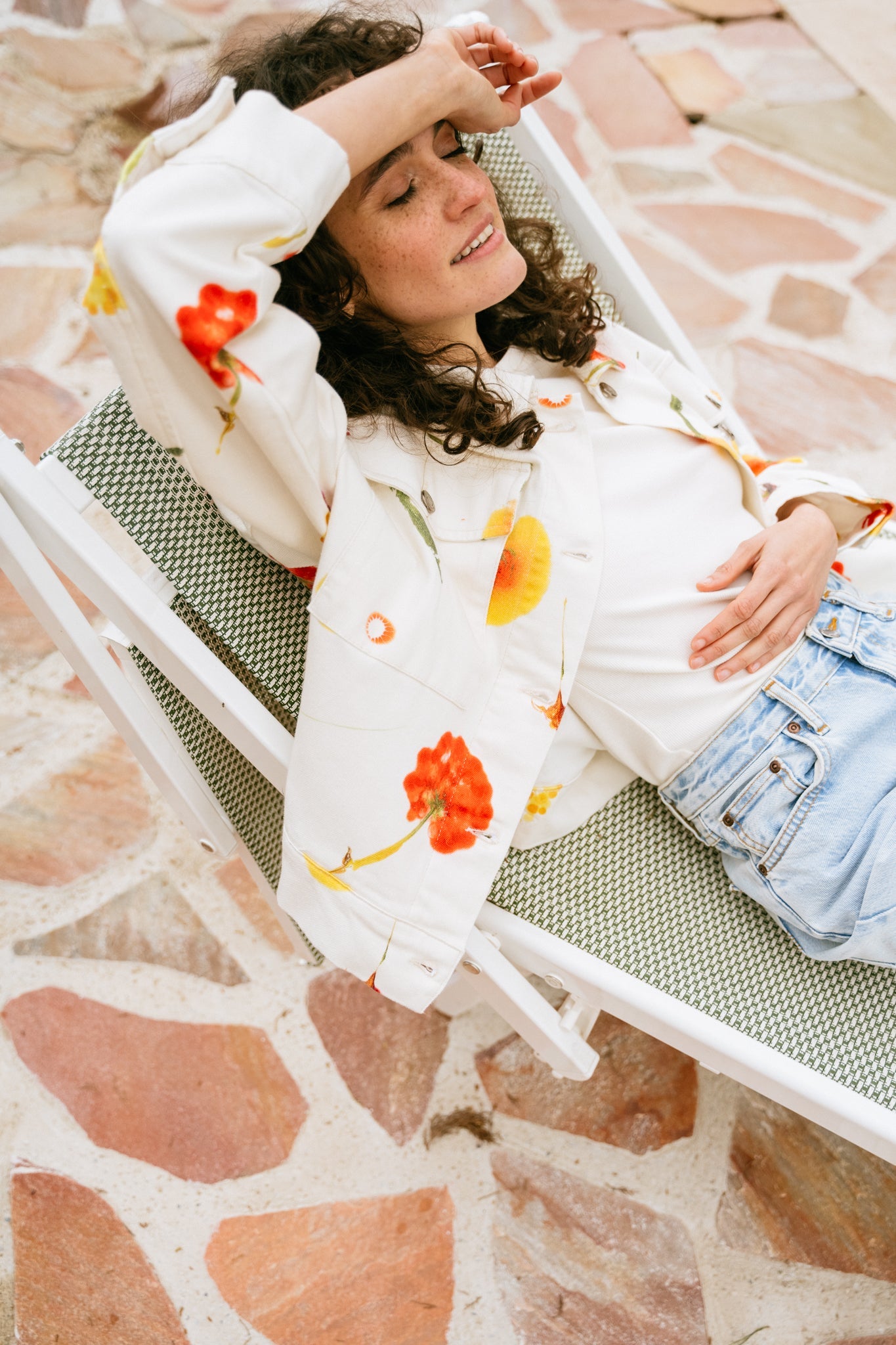 Veste en denim en coton bio | Écrue à motifs "feuz blow frans jacket"