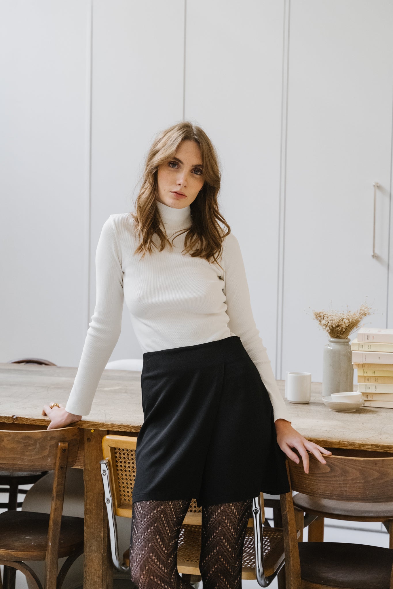 Sous-pull col montant blanc en coton bio - rib aine