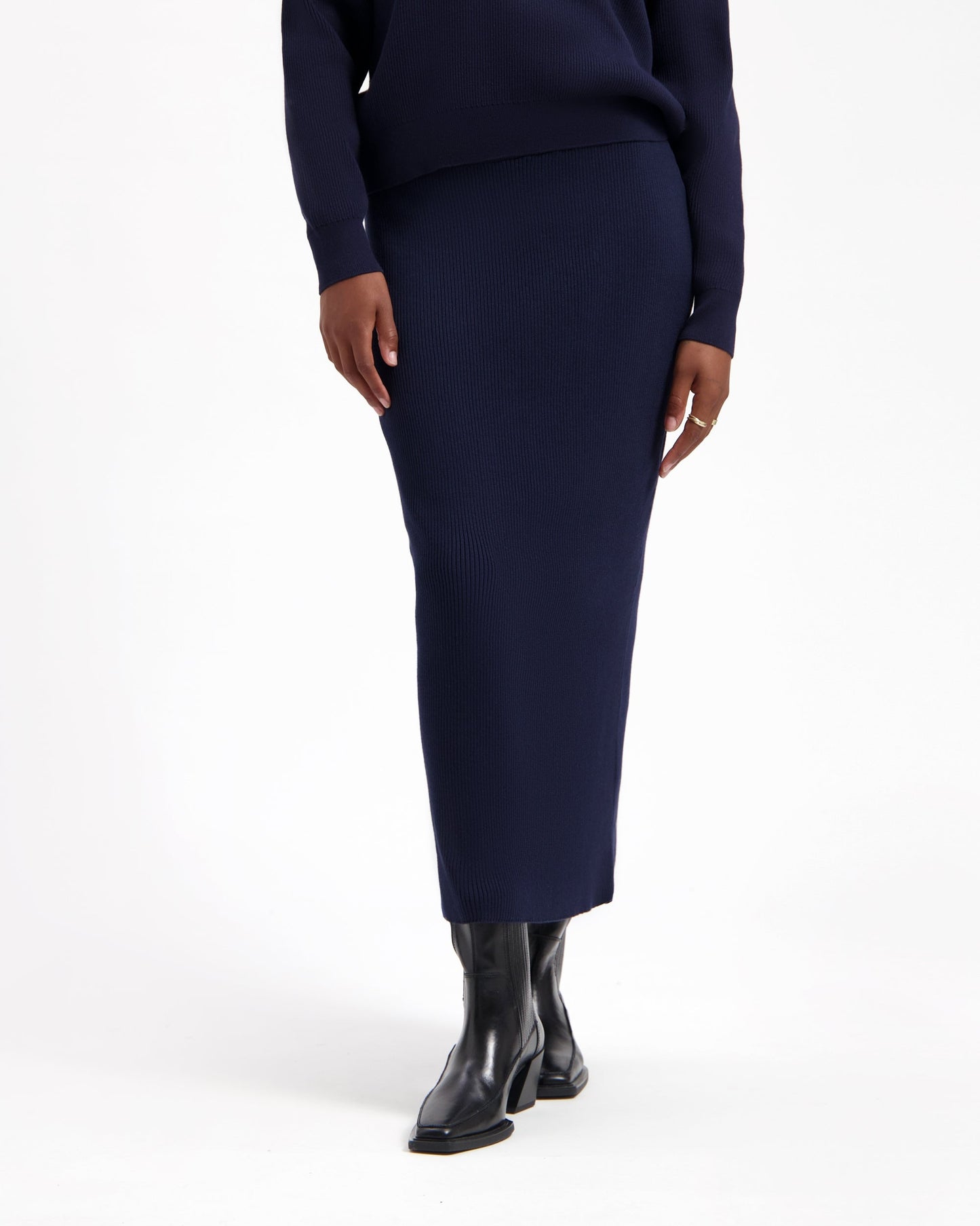 Jupe longue en maille de coton bio | bleu "keira skirt dark navy"