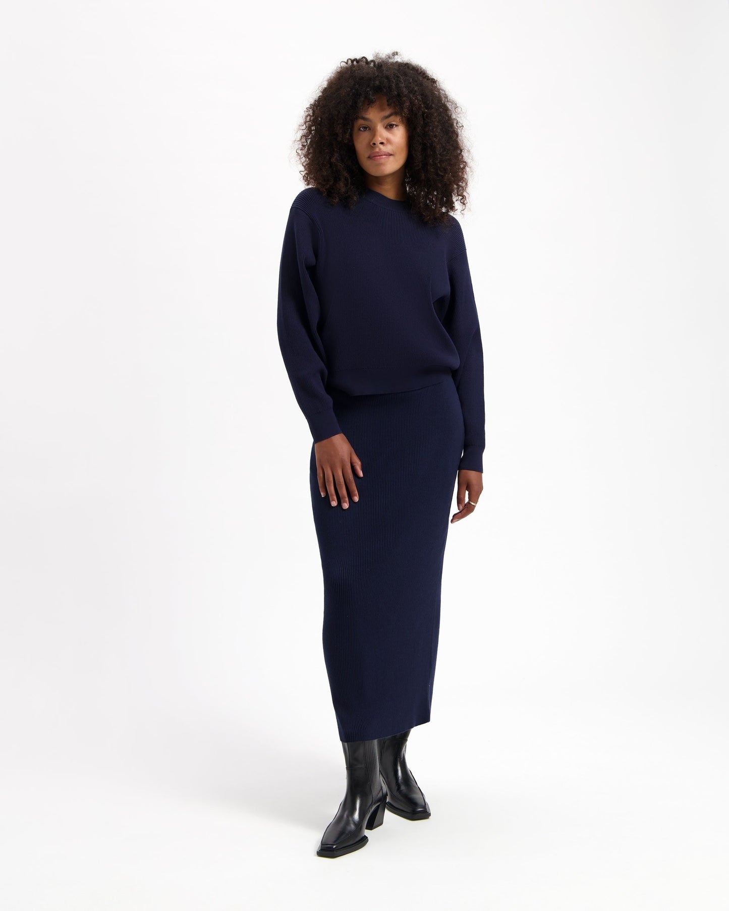 Jupe longue en maille de coton bio | bleu "keira skirt dark navy"