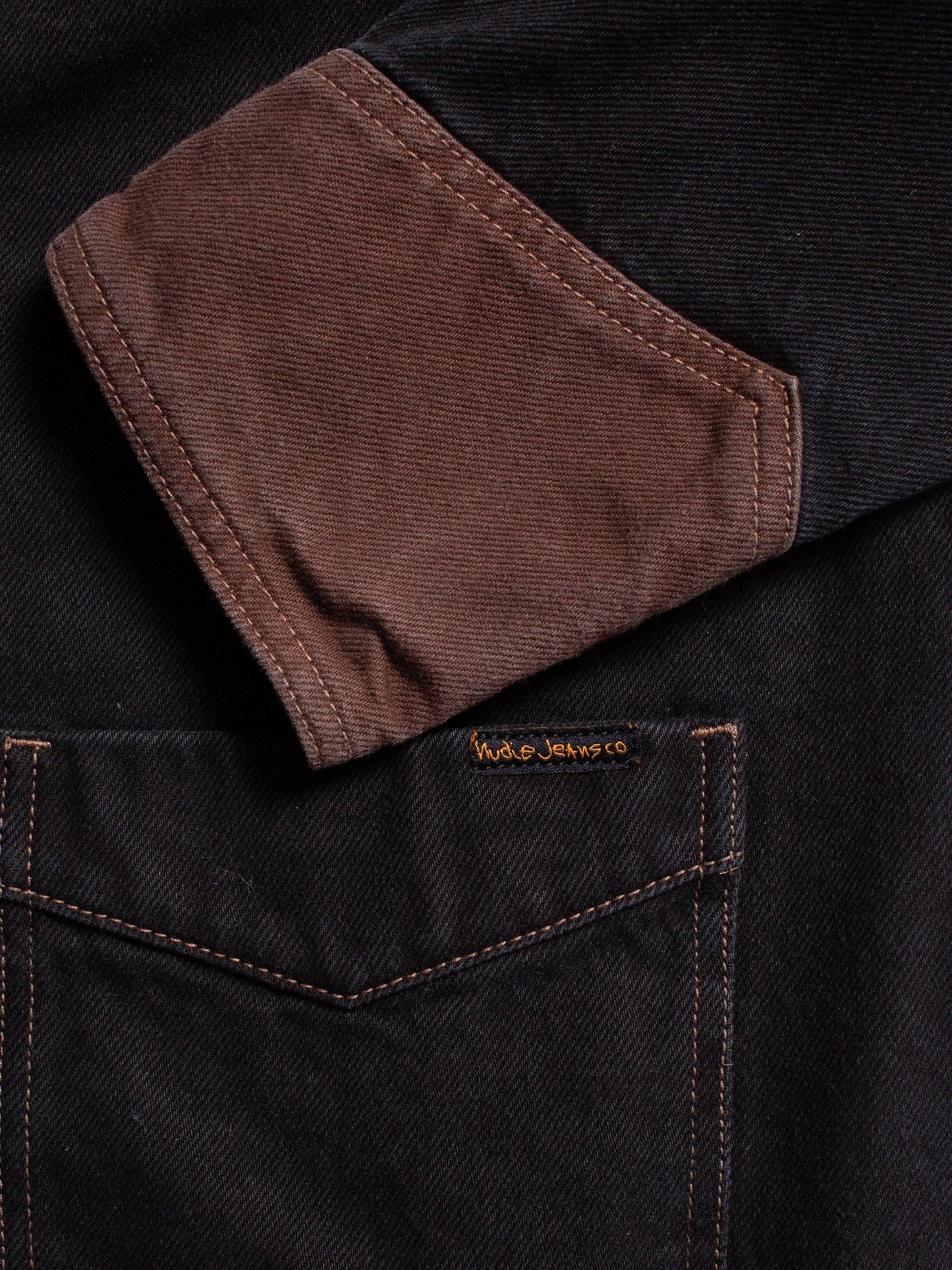 Veste en jean en coton recyclé et bio | Marron "kelly western jacket blocked black/brown"