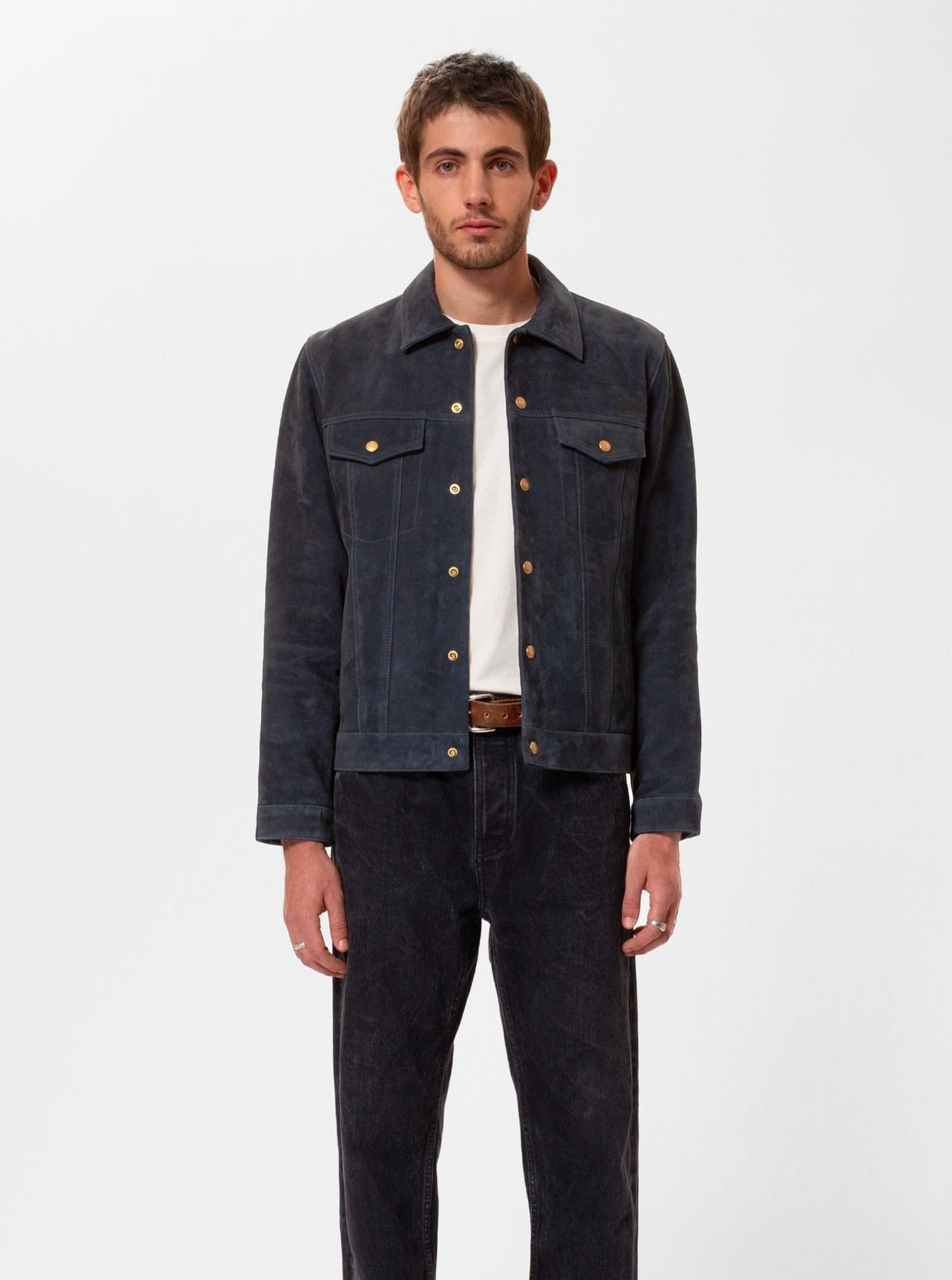 Blouson en cuir nubuck tannage végétal | marine "robby nubuck jacket navy"