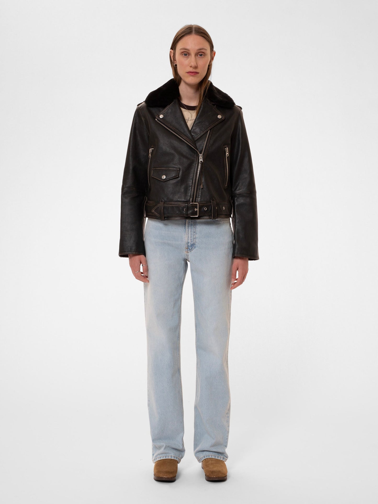 Veste en cuir tannage végétal |noir " Greta biker leather jacket"